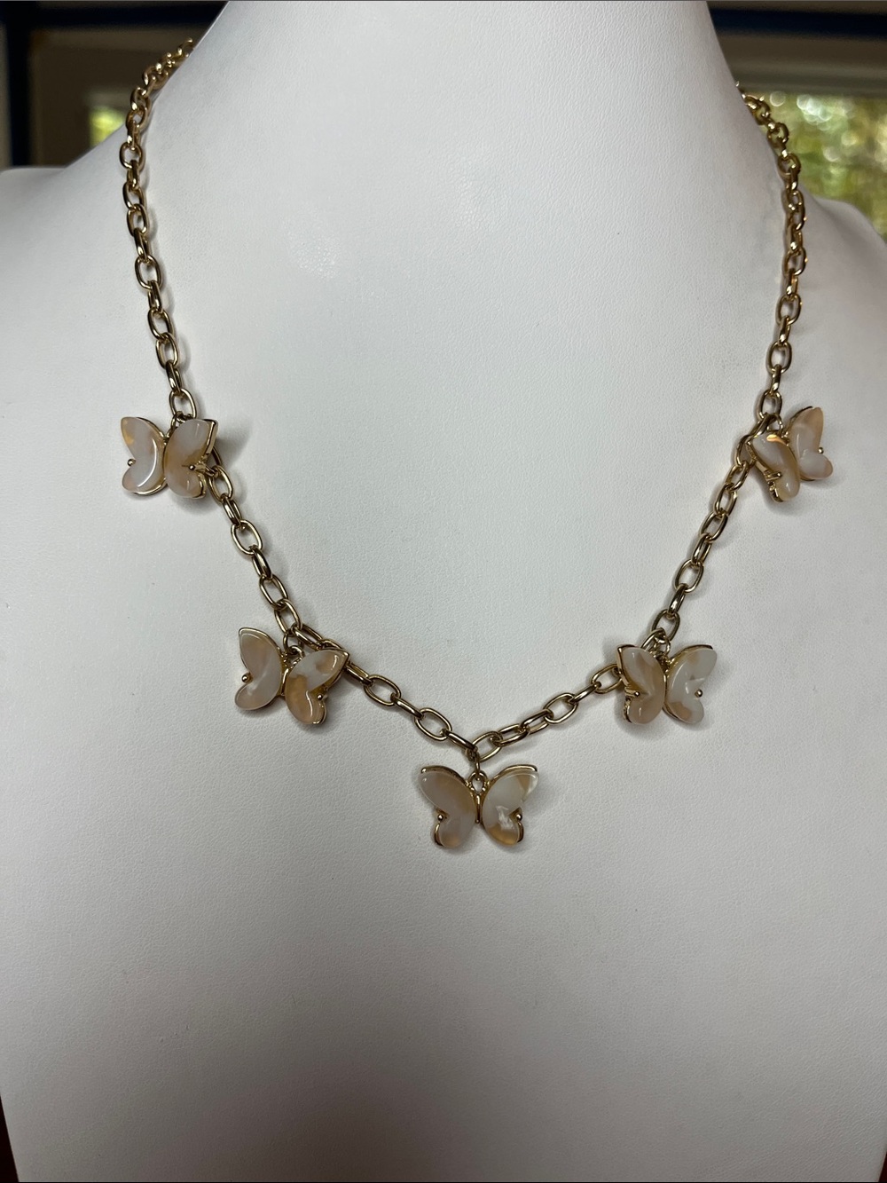 Gold Chain Necklace with Cream Butterfly Charms